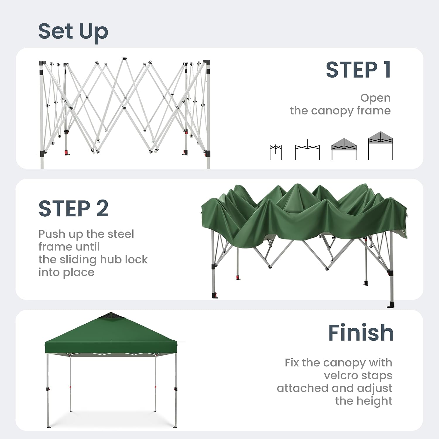 PHI VILLA Pop-up Canopy 10x10 Patio Tent Instant Gazebo Canopy with Wheeled Bag, Portable Lightweight Folding w/Adjustable Height,Green