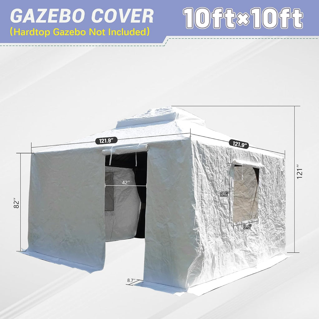 Domi 10' x10' Winter Gazebo Cover for Hardtop Gazebos, Universal Gazebo Cover with Sidewalls and Mesh Windows, All Season Waterproof Enclosed Cover for Outdoor, White