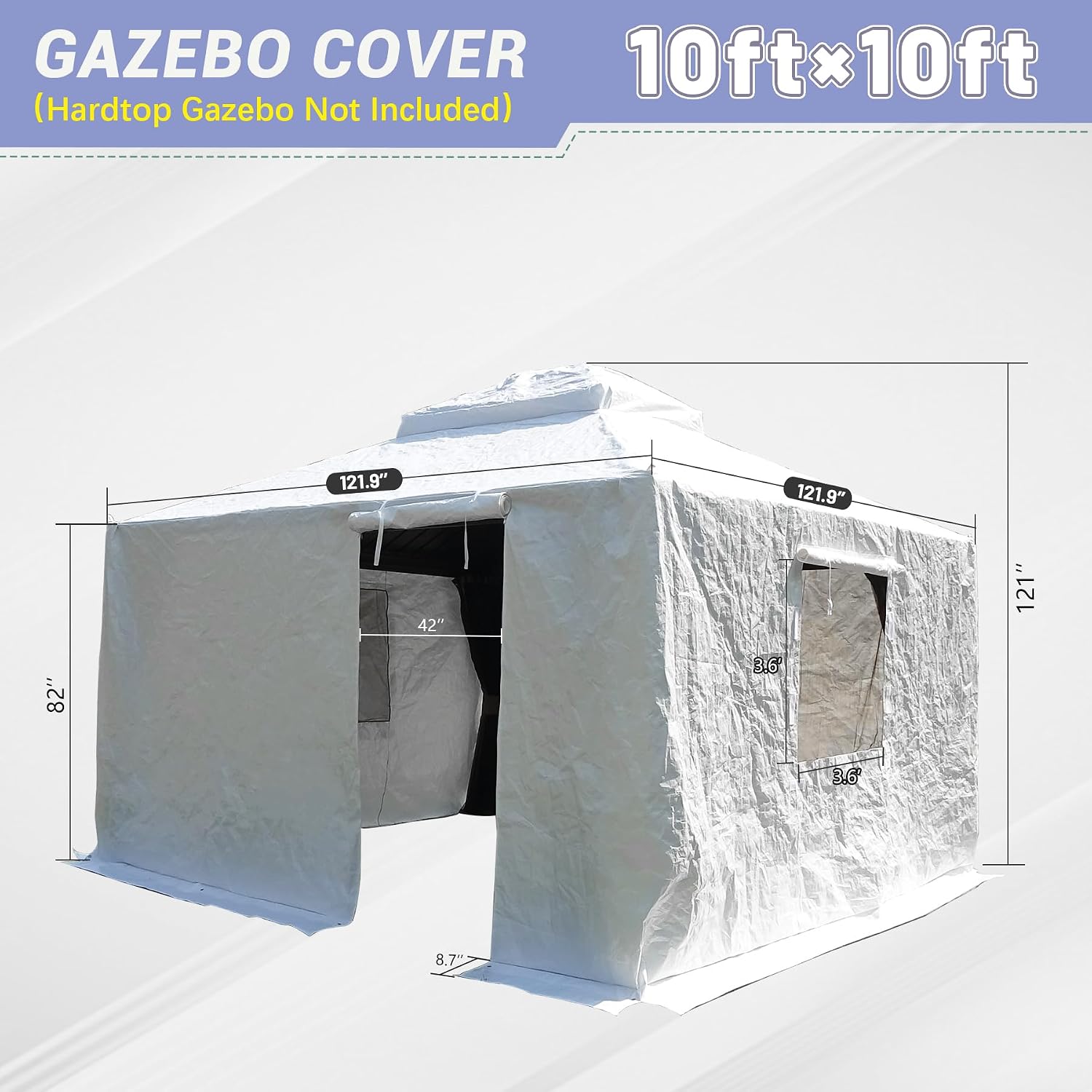 Domi 10' x10' Winter Gazebo Cover for Hardtop Gazebos, Universal Gazebo Cover with Sidewalls and Mesh Windows, All Season Waterproof Enclosed Cover for Outdoor, White