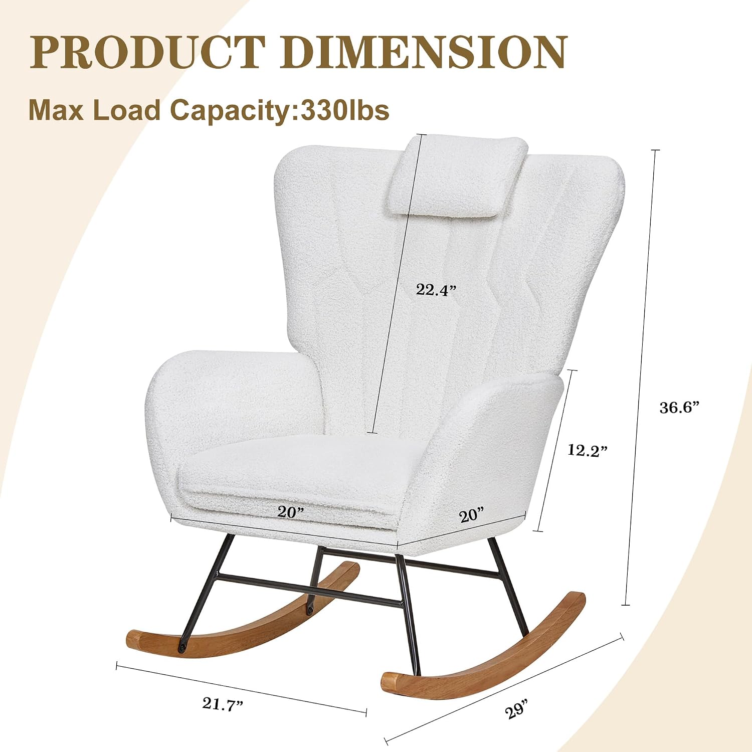 VECELO Rocking Chair Nursery with Thick Headrest, Modern Teddy Upholstered Reading Glider Rocker Accent Armchair with High Backrest, Padded Seat, Side Pocket, for LivingRoom, Bedroom, Baby Room, White