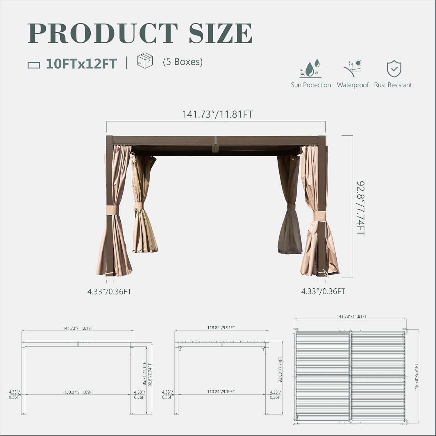 Domi 10x12FT Outdoor Louvered Pergola Full Aluminum Structure,Patio Pergola with Two Independently Adjustable Roof for Backyard, Sun Shade Gzebo with Gutter System for Garden Deck(Dark Brown)