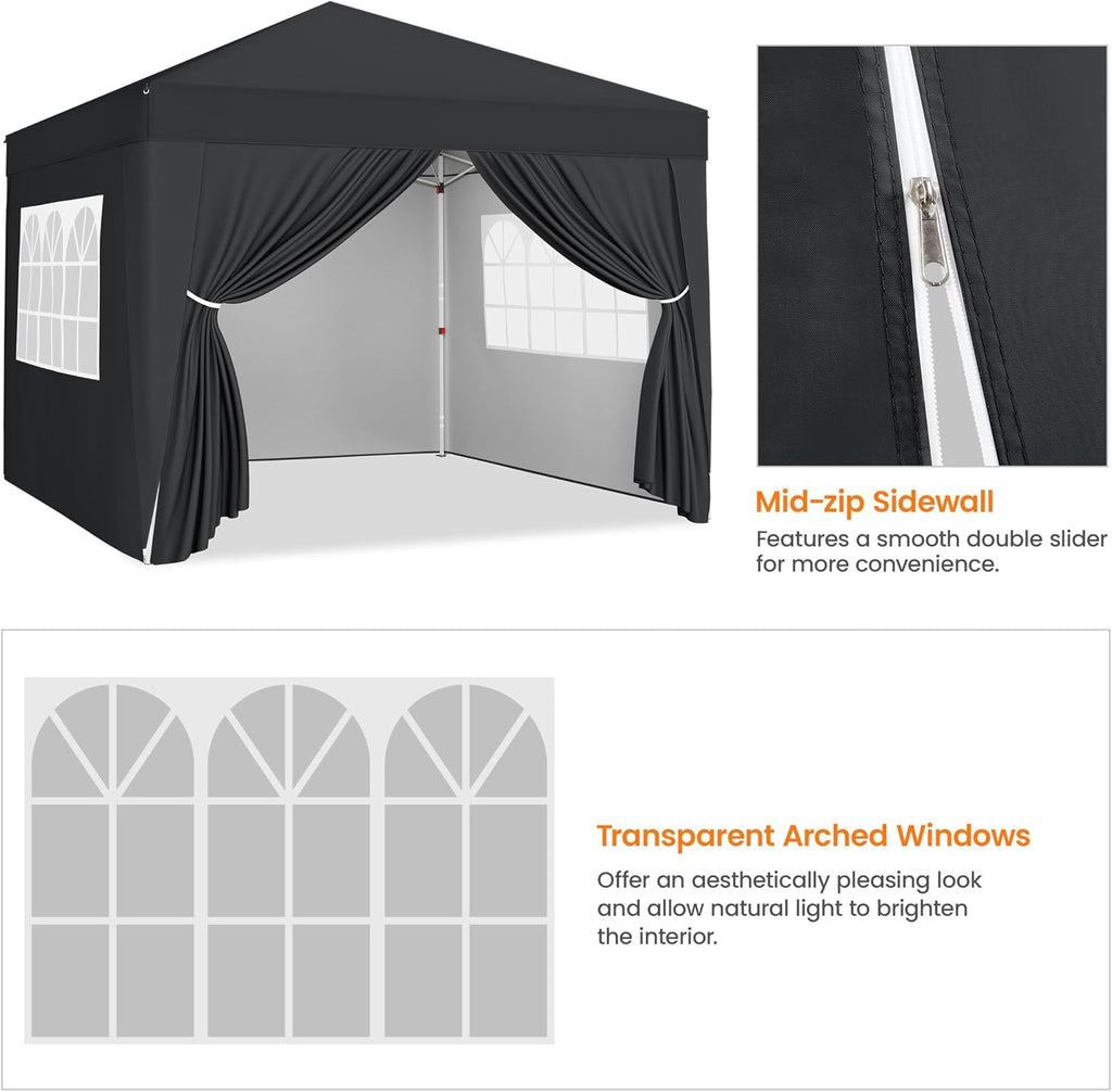 Yaheetech 10x10 Pop Up Canopy with 4 Removable Sidewalls, Portable Enclosed Instant Tent, Waterproof Outdoor Tent, Beach Sun Shelter with 4 Sandbags, 12 Stakes & 4 Ropes, Black