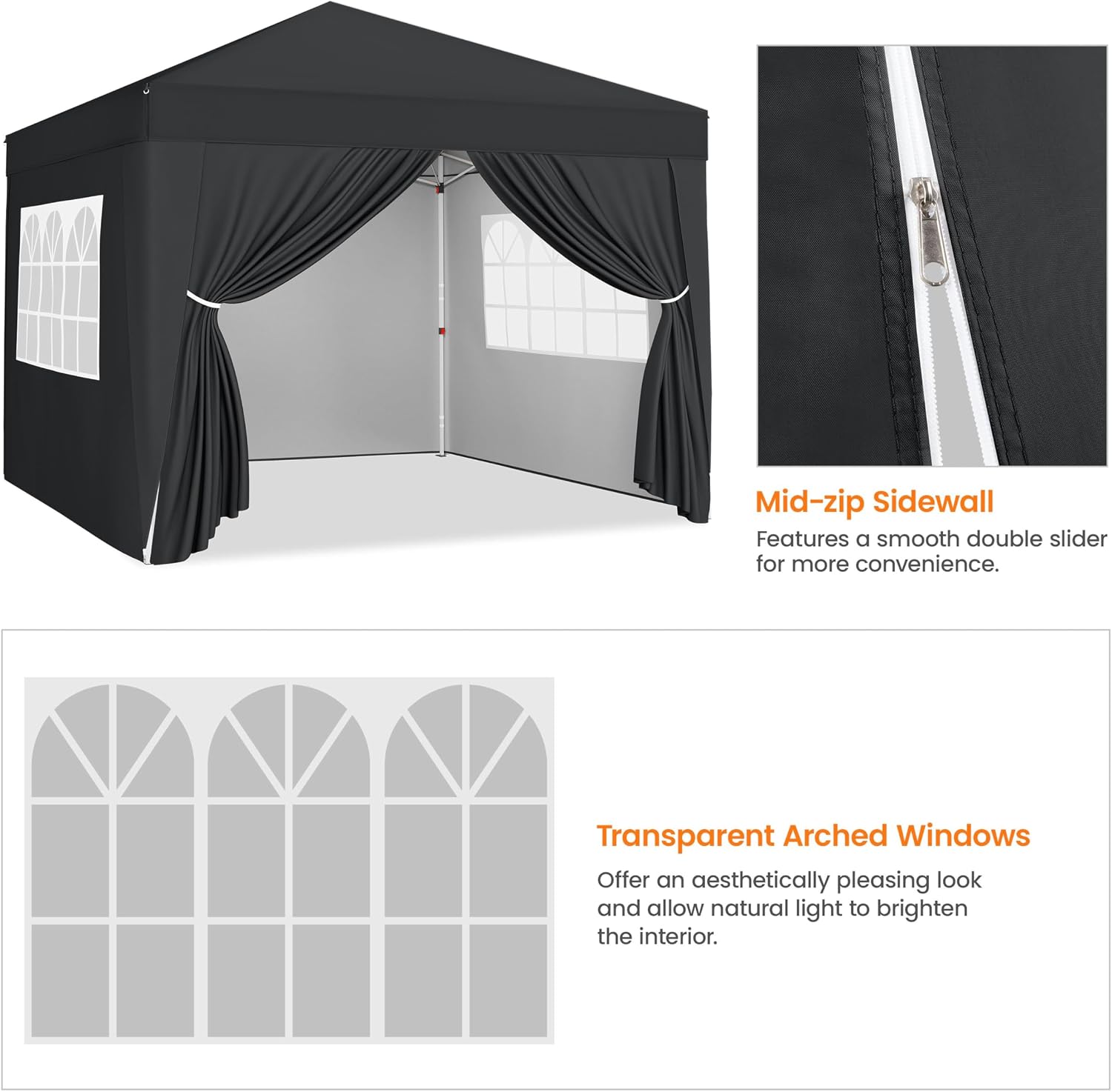 Yaheetech 10x10 Pop Up Canopy with 4 Removable Sidewalls, Portable Enclosed Instant Tent, Waterproof Outdoor Tent, Beach Sun Shelter with 4 Sandbags, 12 Stakes & 4 Ropes, Black