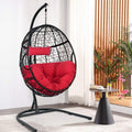 Giantex Hanging Egg Chair, Swing Chair with C-Hammock Stand Set, Hammock Chair with Soft Seat Cushion & Pillow, Multifunctional Hanging Chairs for Outdoor Indoor Bedroom (Red)