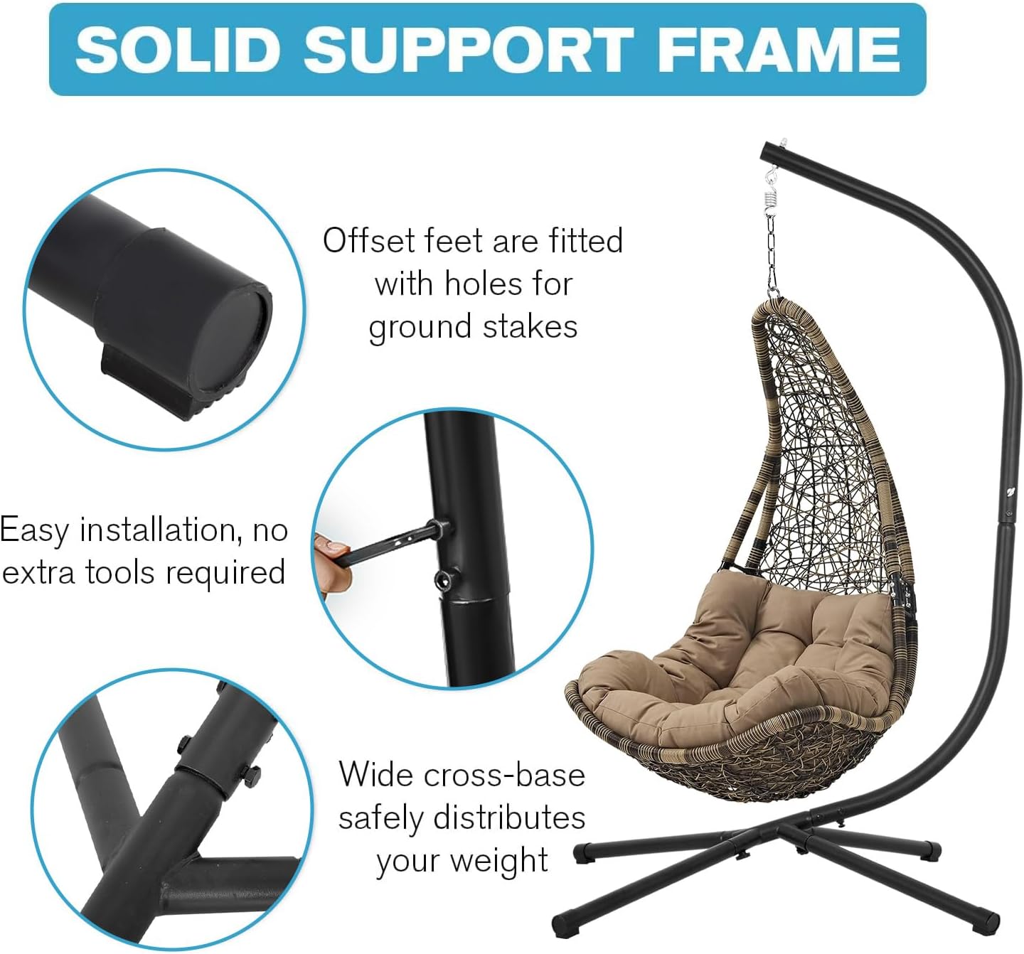 HCY Hammock Chair Stand Only C Stand Hanging Stand Heavy Duty 360 Degree Rotation for Loungers,Yard,Garden, Patio,Bedroom Indoor Outdoor- Black