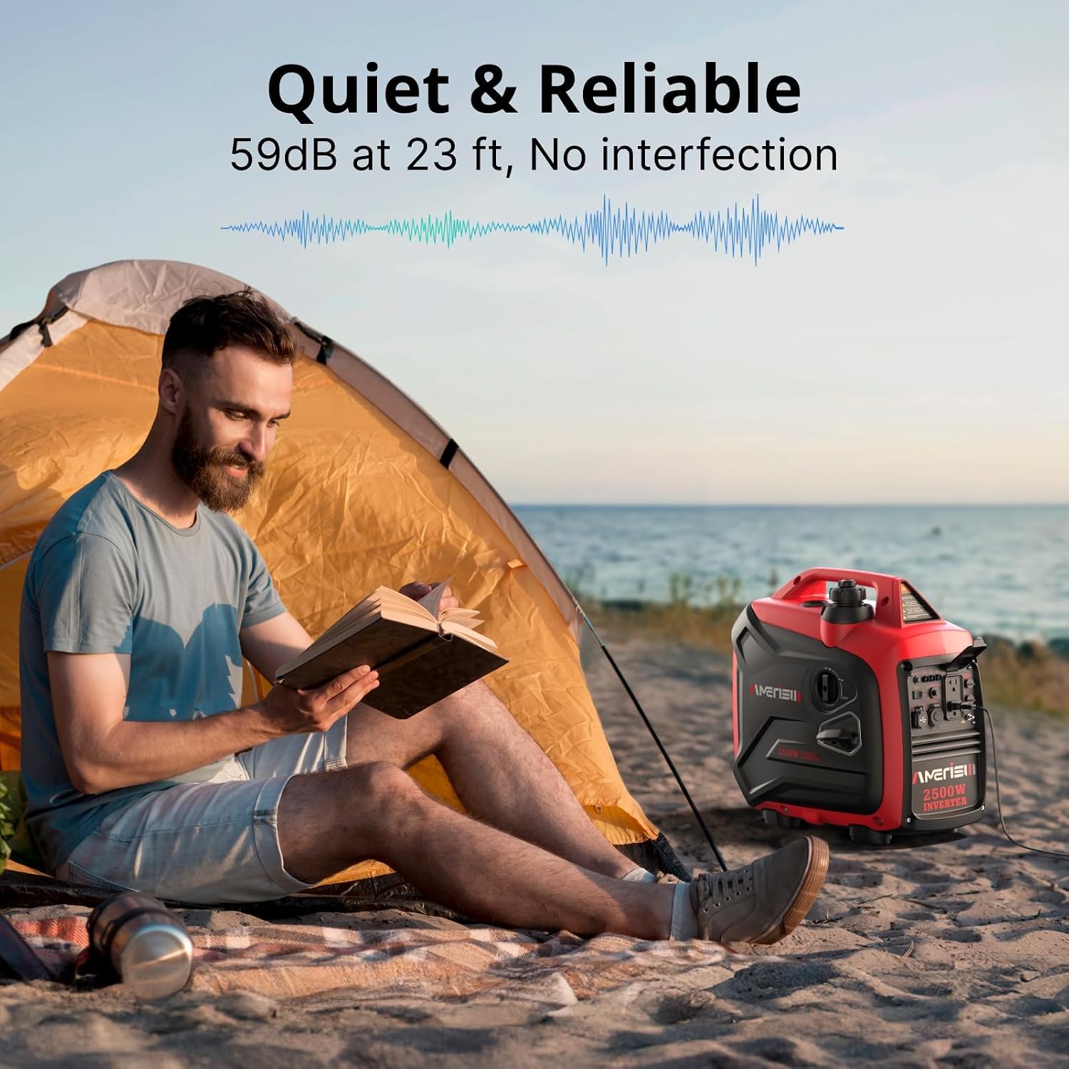 AMERISUN 2500W Portable Inverter Generator with Quiet Technology, Small Generator for Camping, Home Emergency, EPA Compliant 2025 Version