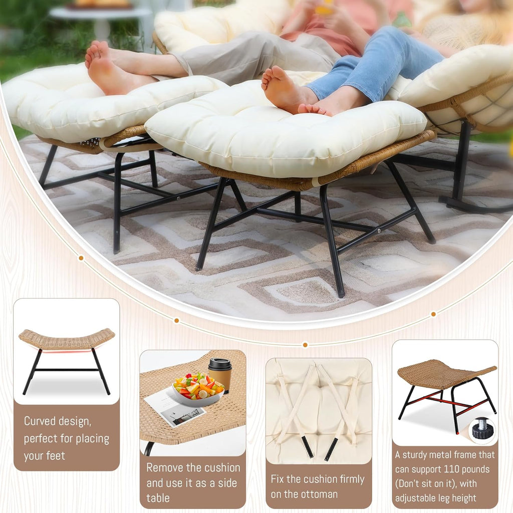 BULEXYARD Double Papasan Rocking Chair Outdoor, 2 Person Oversized Wicker Patio Egg Rocking Chair with Cushion, Heavy Duty Comfy Loveseat for Balcony, Porch, Garden