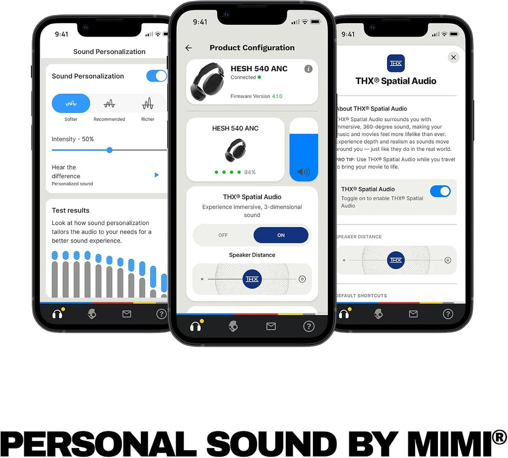 Skullcandy Hesh 540 ANC Wireless Over-Ear Bluetooth Headphones with THX Spatial Audio, Active Noise Cancelling, Personalized Sound, Up to 65 Hours Battery, Microphone for iPhone Android - True Black