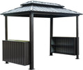 10' x 6' Hardtop Grill Gazebo with Double Galvanized Steel Roof, 2 Storage Cabinets & Ceiling Hooks - Outdoor BBQ Shelter for Patio, Backyard, Lawn, Garden, Grey