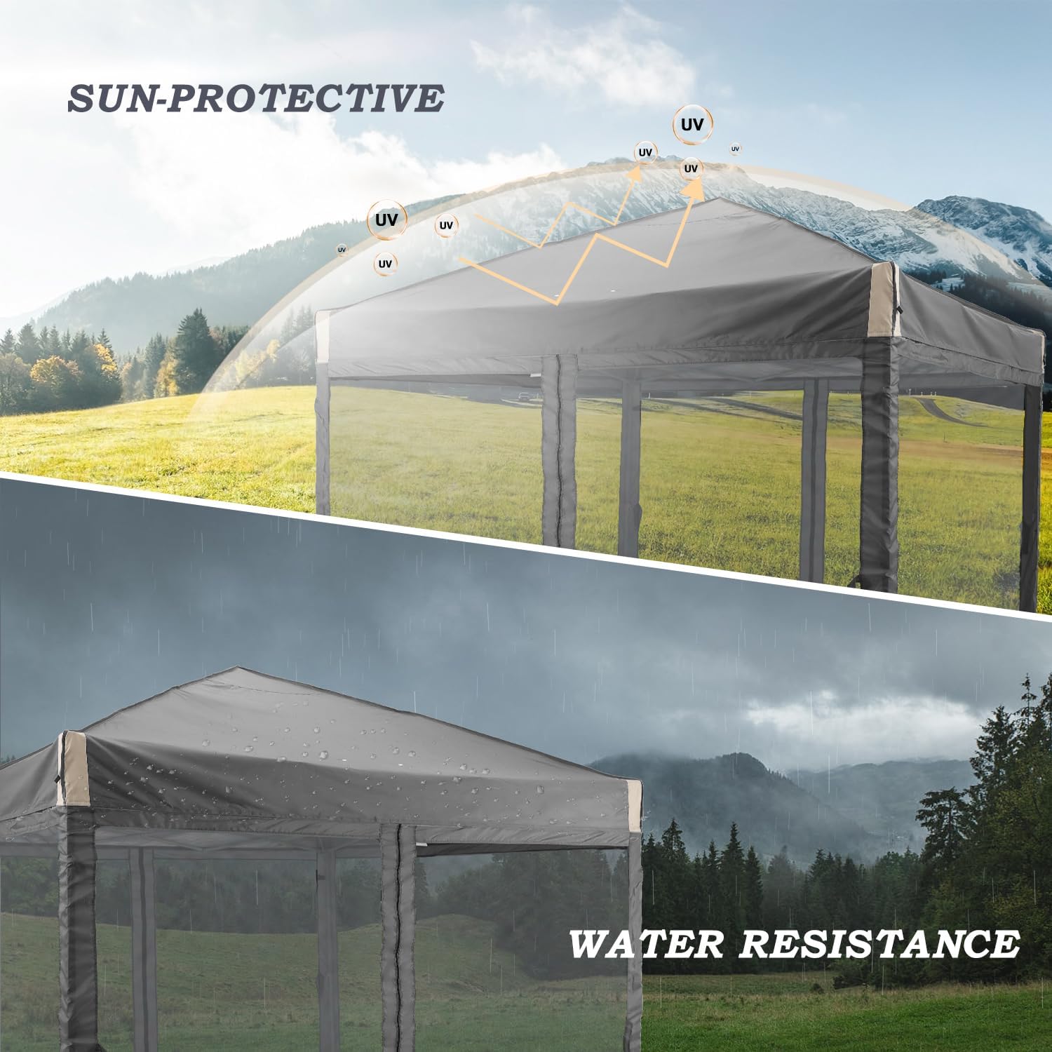 Aoodor 12x12 Ft Pop Up Canopy Tent with Netting, Water-Resistant 210D Oxford Fabric Shade, Easy Assembly Commercial Gazebo with Wheeled Carry Bag & 4 Sand Bags for Camping, Party, Black