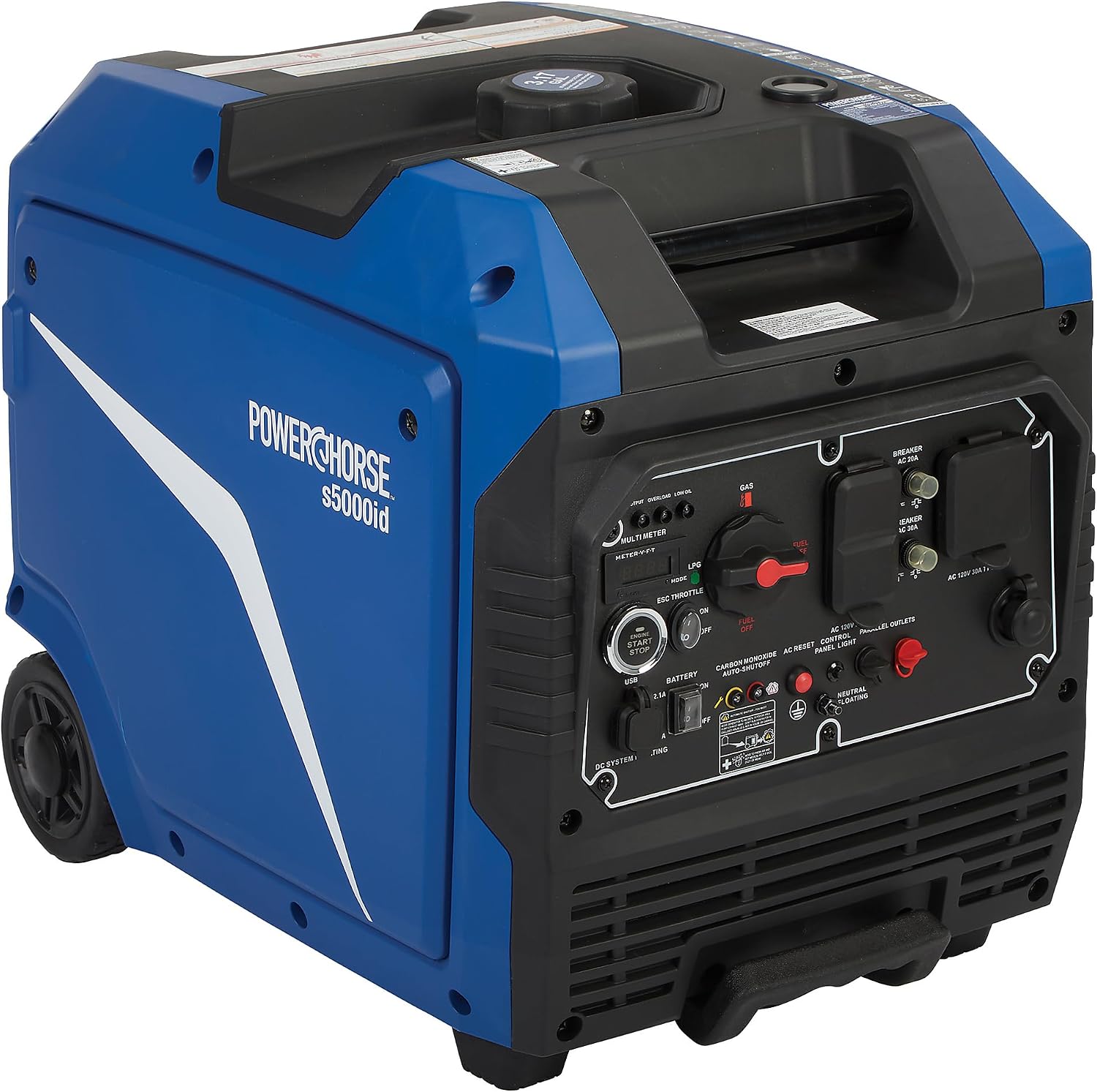 Powerhorse Inverter Generator, 5000 Surge Watts, 4000 Rated Watts, 120V, 58dB Quiet Run, Dual Fuel, CO Shutdown