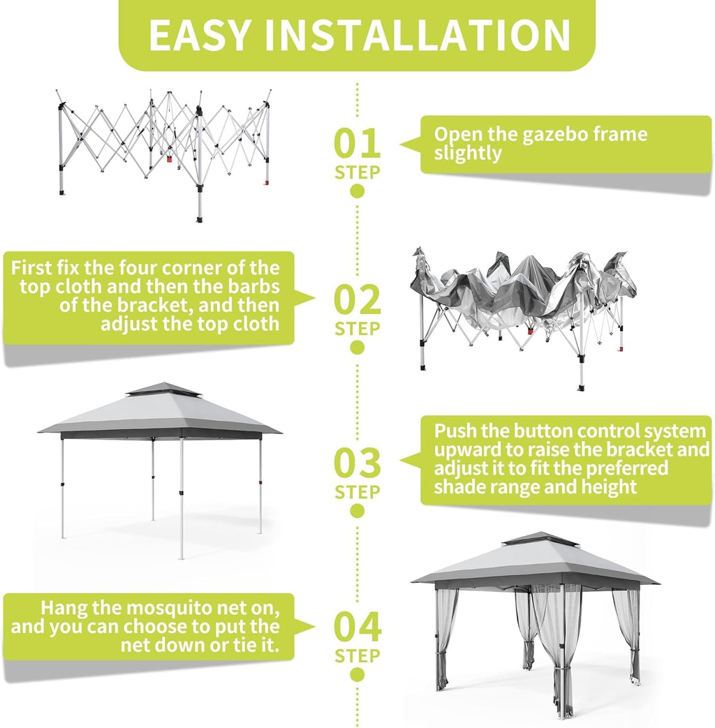 Garvee 10x10 ft Instant Pop Up Gazebos,Modern Waterproof Canopy Tent with Mosquito Netting,Outdoor Canopy Shelter with Wheeled Carry Bag for Patio/Garden/Backyard/Party-All-Weather&All Season(White)