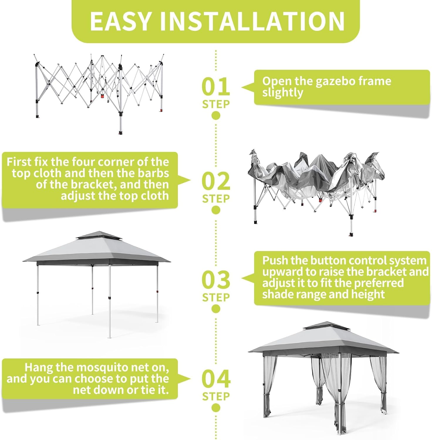 12x12ft Instant Pop Up Gazebos, Modern Waterproof Canopy Tent with Mosquito Netting, Outdoor Canopy Shelter with Wheeled Carry Bag for Patio/Garden/Backyard/Party-All-Weather&All Season(Gray+White)