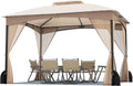 Tangkula 10x12 FT Outdoor Gazebo with Netting, Double Roof Patio Shelter with 4 Sandbags, Zippered Doors, Heavy-Duty Metal Frame, Metal Patio Gazebo for Yard Garden Lawn (Khaki)