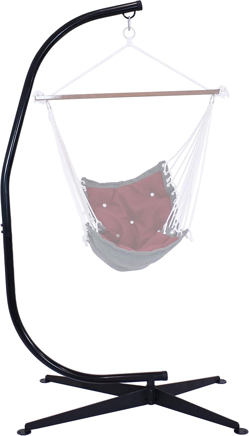 Sunnydaze Steel C-Stand for Hanging Hammock Chair - Indoor or Outdoor Use - Durable 300-Pound Capacity - Black