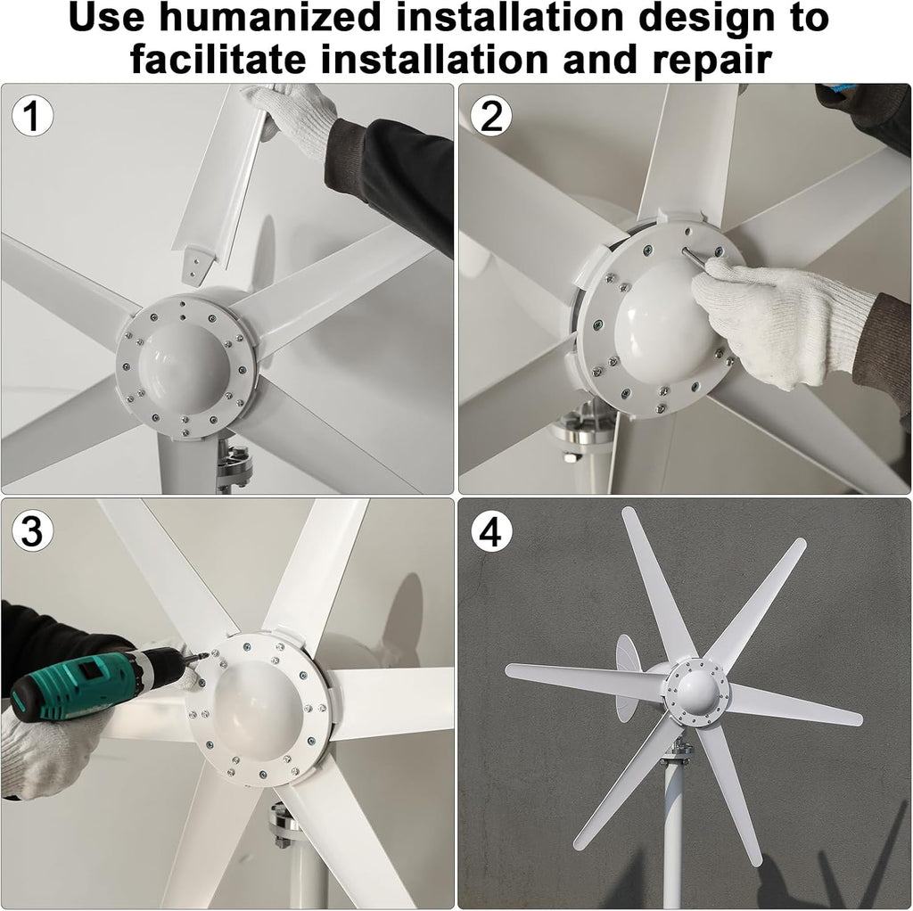 hatleues Wind Generators for Home Use 800W 24V Windmill Generator Kit with 6-Blade Wind Turbines Generator Kit, Electromagnetic Electricity Producer Equipment,Suit for RV, Home White