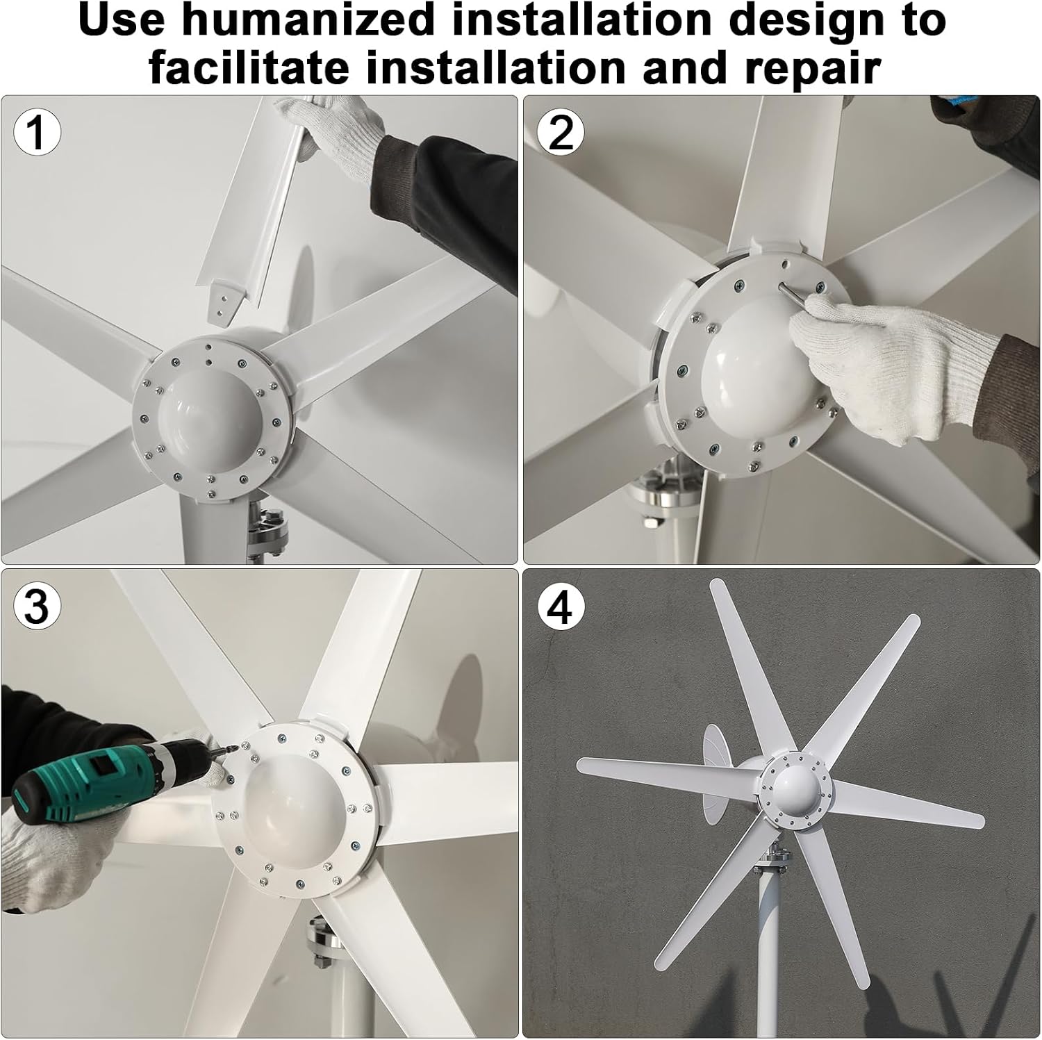hatleues Wind Generators for Home Use 800W 24V Windmill Generator Kit with 6-Blade Wind Turbines Generator Kit, Electromagnetic Electricity Producer Equipment,Suit for RV, Home White