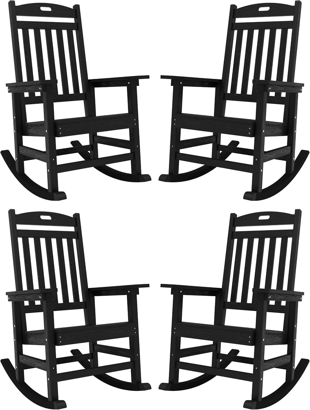YEFU Outdoor Rocking Chairs Set of 4: Porch Rocking Chairs-Outdoor Patio Rockings Chair-Oversized Rocker Chair-All Weather Poly Rocker Lawn Chair for Adult-Seat Area 22'x21'-Backrest Height 31'-Black