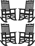 YEFU Outdoor Rocking Chairs Set of 4: Porch Rocking Chairs-Outdoor Patio Rockings Chair-Oversized Rocker Chair-All Weather Poly Rocker Lawn Chair for Adult-Seat Area 22'x21'-Backrest Height 31'-Black