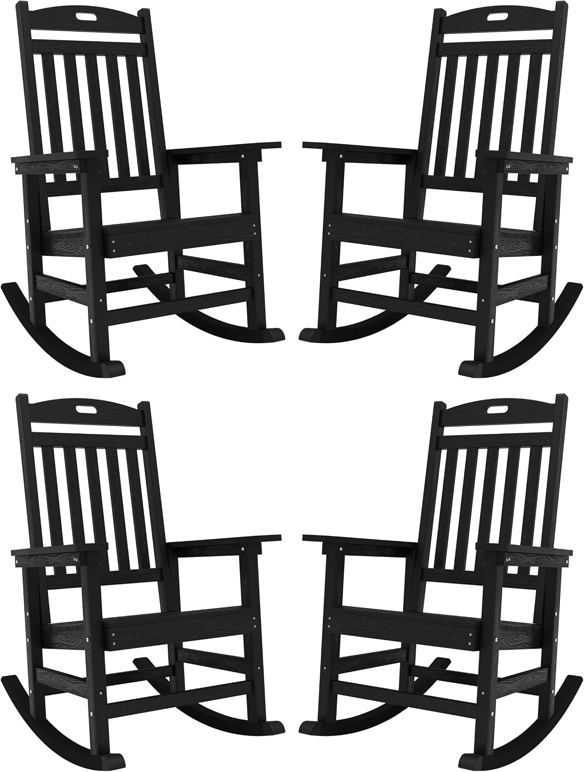 YEFU Outdoor Rocking Chairs Set of 4: Porch Rocking Chairs-Outdoor Patio Rockings Chair-Oversized Rocker Chair-All Weather Poly Rocker Lawn Chair for Adult-Seat Area 22'x21'-Backrest Height 31'-Black