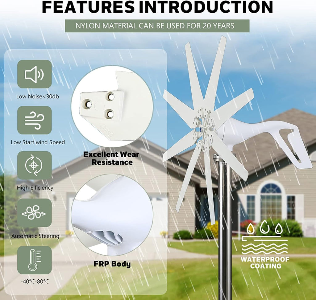10000W Efficient Wind Turbine Generator, 110V/220V with MPPT Charge Controller Windmill RV Yacht Farm Small Wind Generator Home Use System