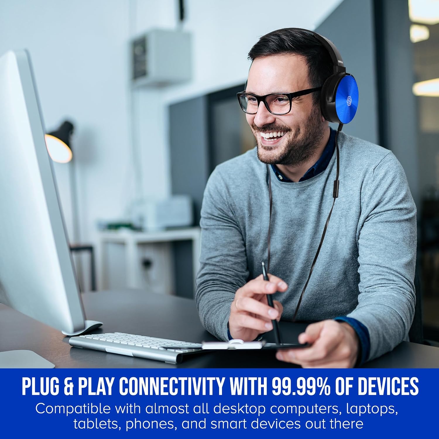 Classroom Headphones-Bulk 25-Pack, with Microphone Student On Ear Comfy Swivel Earphones for Library, School, Airplane, Kids-for Online Learning and Travel, HQ Stereo Sound 3.5mm Jack (Colored Set)