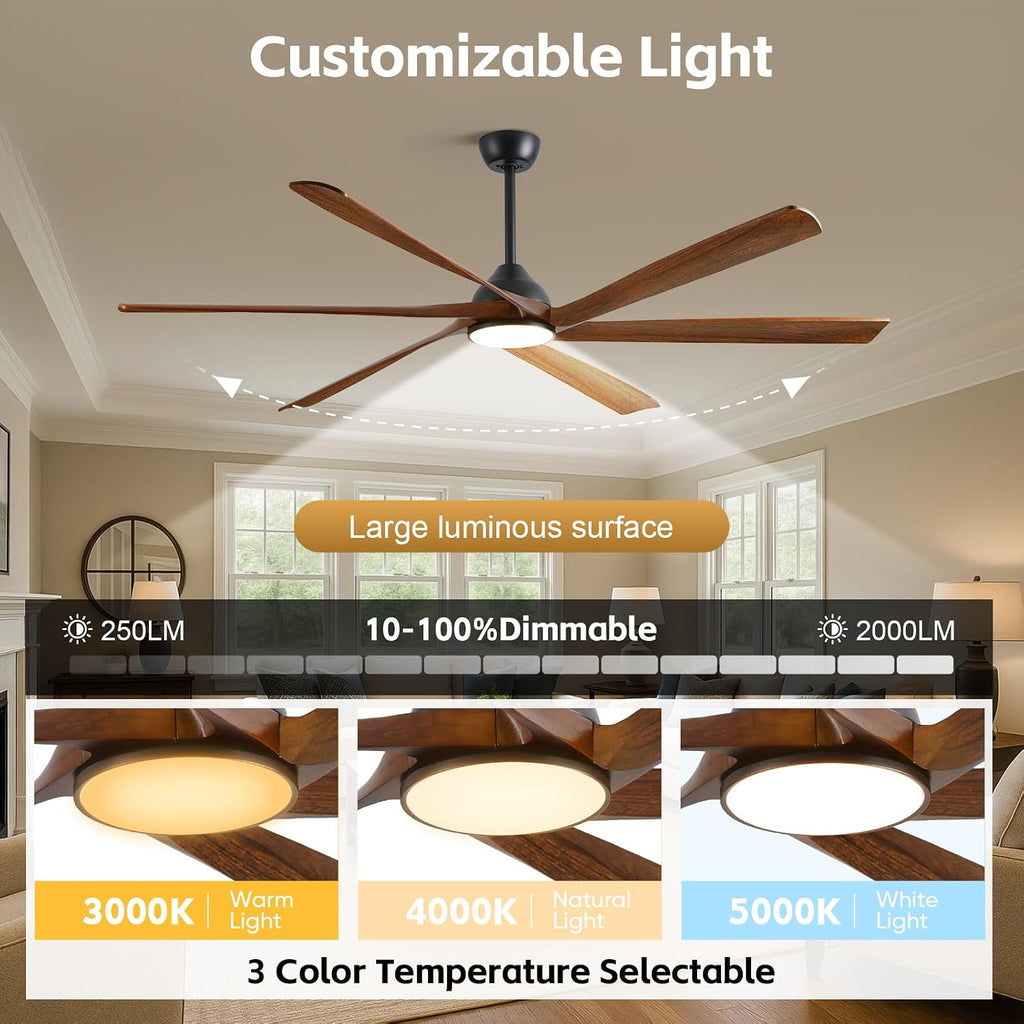 72 inch Outdoor Ceiling Fan for Patio with Lights, High CFM Modern Smart Ceiling Fan with Alexa/Remote/App Control, Rustic Farmhouse Wood Outdoor Fan for Indoor Exterior Porch Gazebo Garage