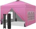 GDY 10x10 Pop Up Canopy Tent with 4 Sidewalls, Easy Set up with One Push Lift Outdoor Silver Coated Beach Gazebos, Carpas with 4 Sandbags, for Outdoor, Parties,Camping, Light Pink.
