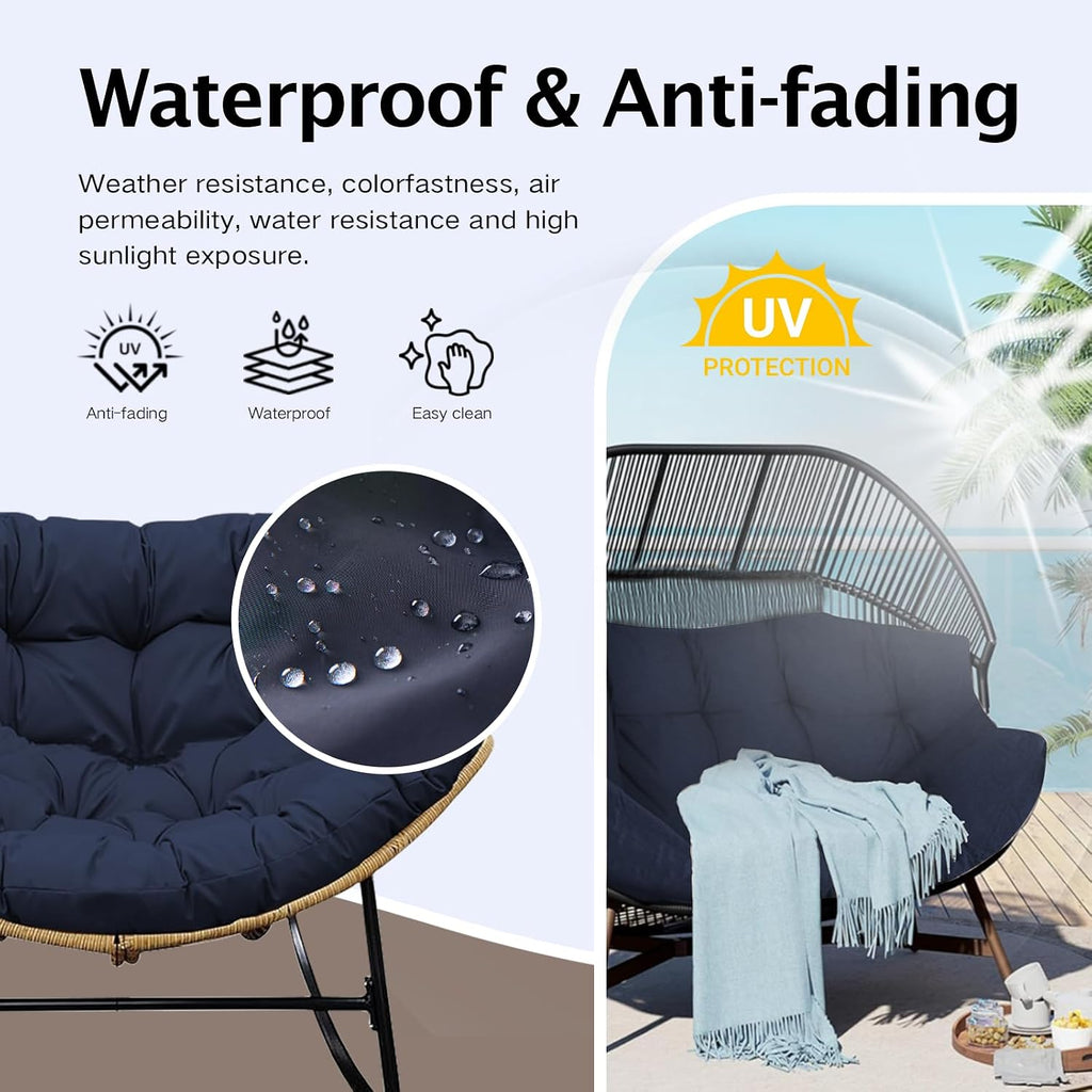 Thickened Waterproof Papasan Rocking Chair Cushion – 6.3'' Patio Egg Chair Pad with Ties, Outdoor/Indoor Rattan Hammock Chair Cushion for Porch, Garden, Balcony (Only Cushion) (Navy Blue)