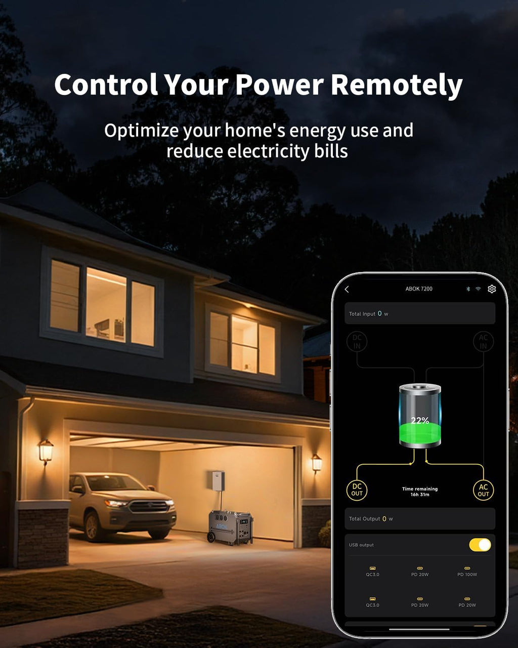 ABOK Ark7200 Portable Power Station with 400W Solar Panel, 120/240V 7200W AC Output, 9792Wh LiFePO4 Home Battery, Solar Generator for Forestry Operation, Construction Site, Emergency, Power Outages