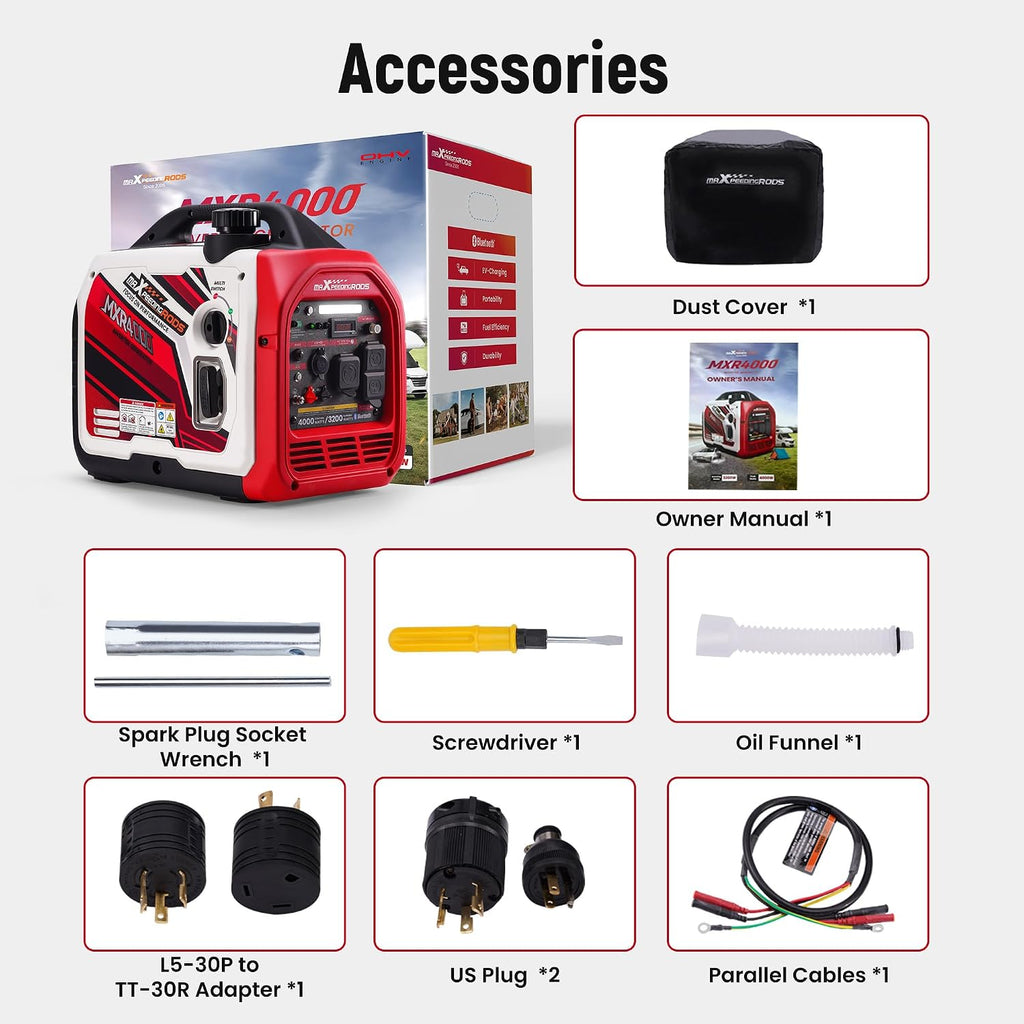 maXpeedingrods 4000 Watt Portable Inverter Generator Gas Powered, with CARB Compliant, App Remote Data Monitor, Compact and Lightweight for Outdoor Camping, Family Power Failure in Extreme Weather