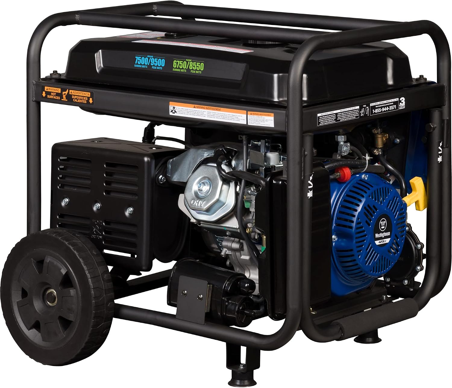 Westinghouse 9500 Peak Watt Dual Fuel Home Backup Portable Generator, Electric Start, Transfer Switch Ready, Gas & Propane Powered, CO Sensor