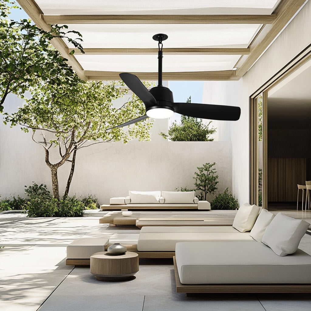 44'' Outdoor Ceiling Fan with Dimmable 3-Color LED Light, IP65 Waterproof for Patios Gazebos,Quiet DC Motor with 6 Speeds and Reversible Function, Remote Control for Patios, Industrial Style