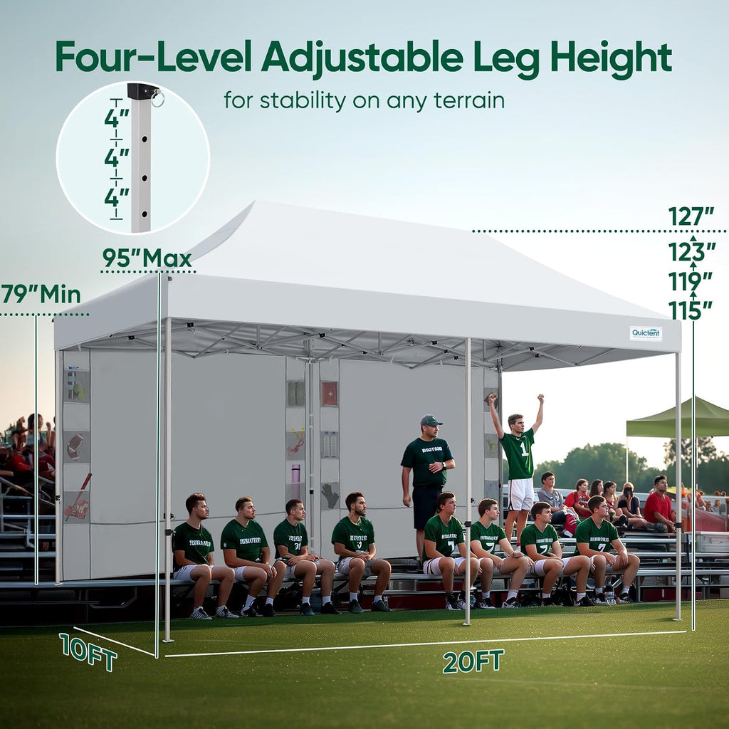 Quictent 10x20 Heavy Duty Pop up Canopy Tent, Easy up Commercial Instant Shelter with Wheeled Bag for Outdoor, Parties, Markets, Camping, 500D Silver Coated UPF 50+ Sun Shield