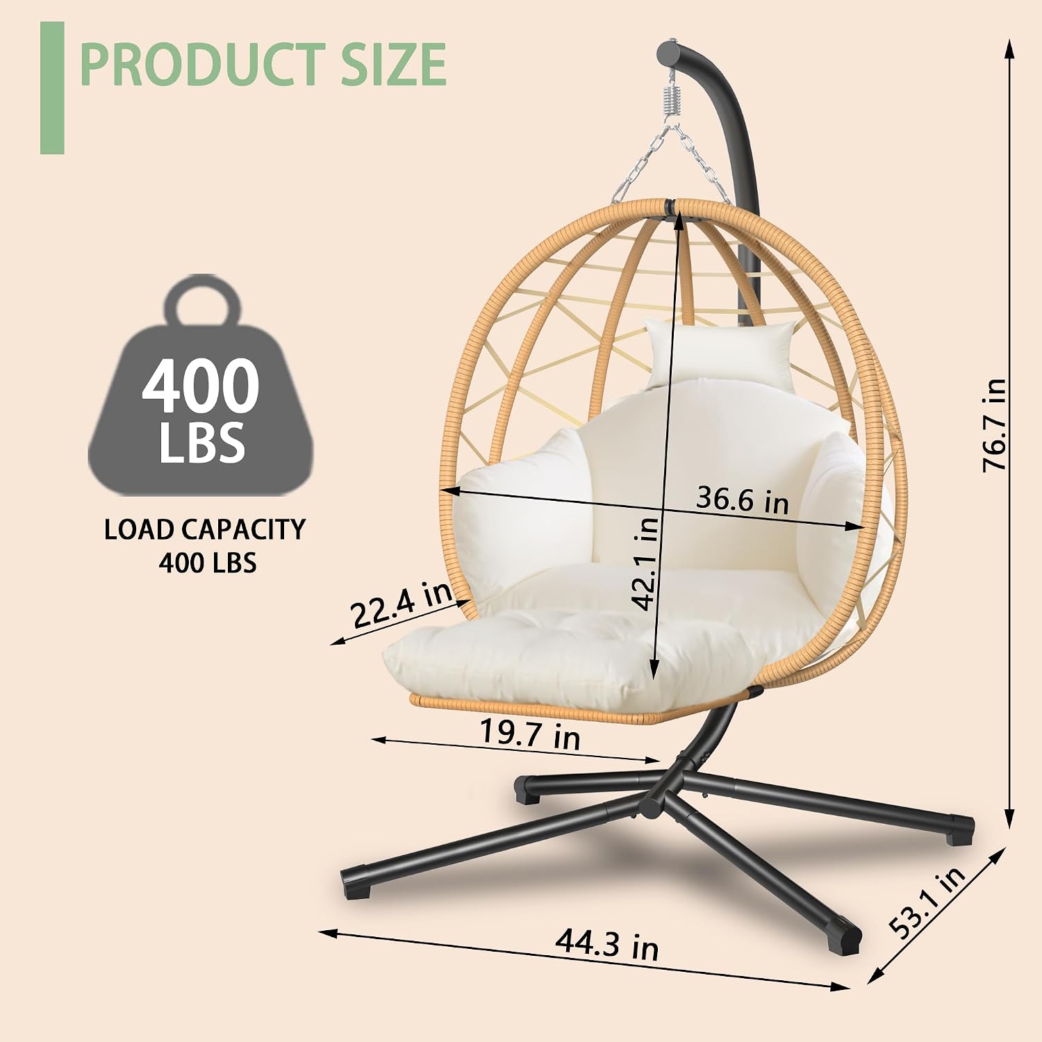 Hanging Egg Chair with Stand and Leg Rest Outdoor Indoor Swing Rattan Wicker with UV Resistant Cushions Gift for Kid Mom Girlfriend use for Bedroom Patio Balcony Nest Chair