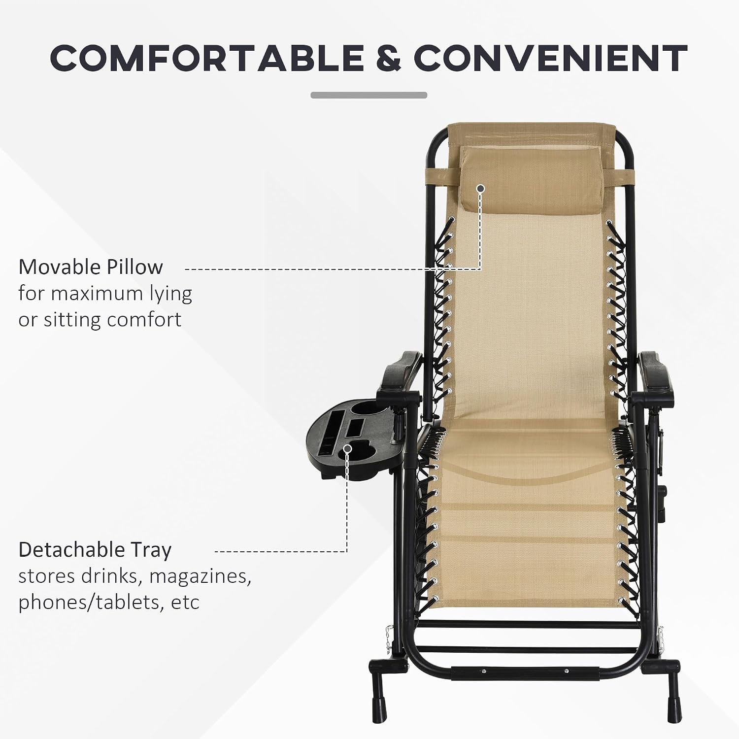 Outsunny Set of 2 Outdoor Rocking Chairs, Foldable Reclining Zero Gravity Lounge Rocker with Pillow, Cup & Phone Holder, Combo Design with Folding Legs, Beige