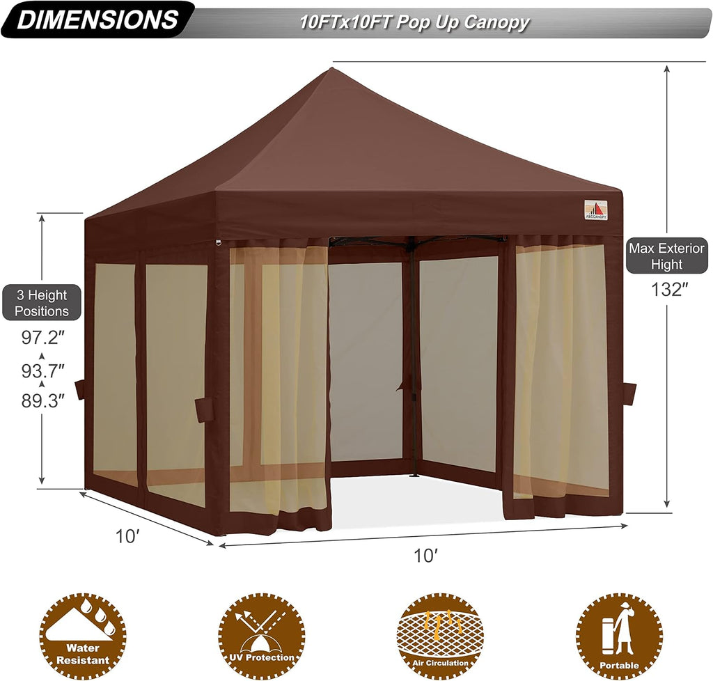 ABCCANOPY 10x10 Easy Pop Up Gazebo Canopy Tent Instant Outdoor Screen House with Netting Walls, Brown