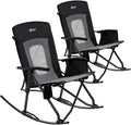 PORTAL Oversized Folding Rocking Camping Chair Portable Outdoor Rocker with High Back Hard Armrests Carry Bag, Supports 400 lbs