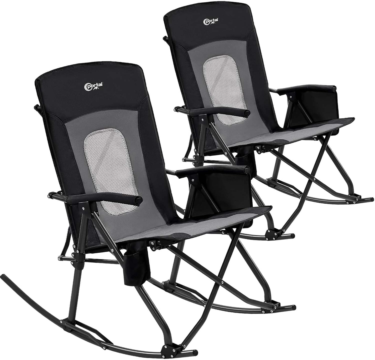 PORTAL Oversized Folding Rocking Camping Chair Portable Outdoor Rocker with High Back Hard Armrests Carry Bag, Supports 400 lbs