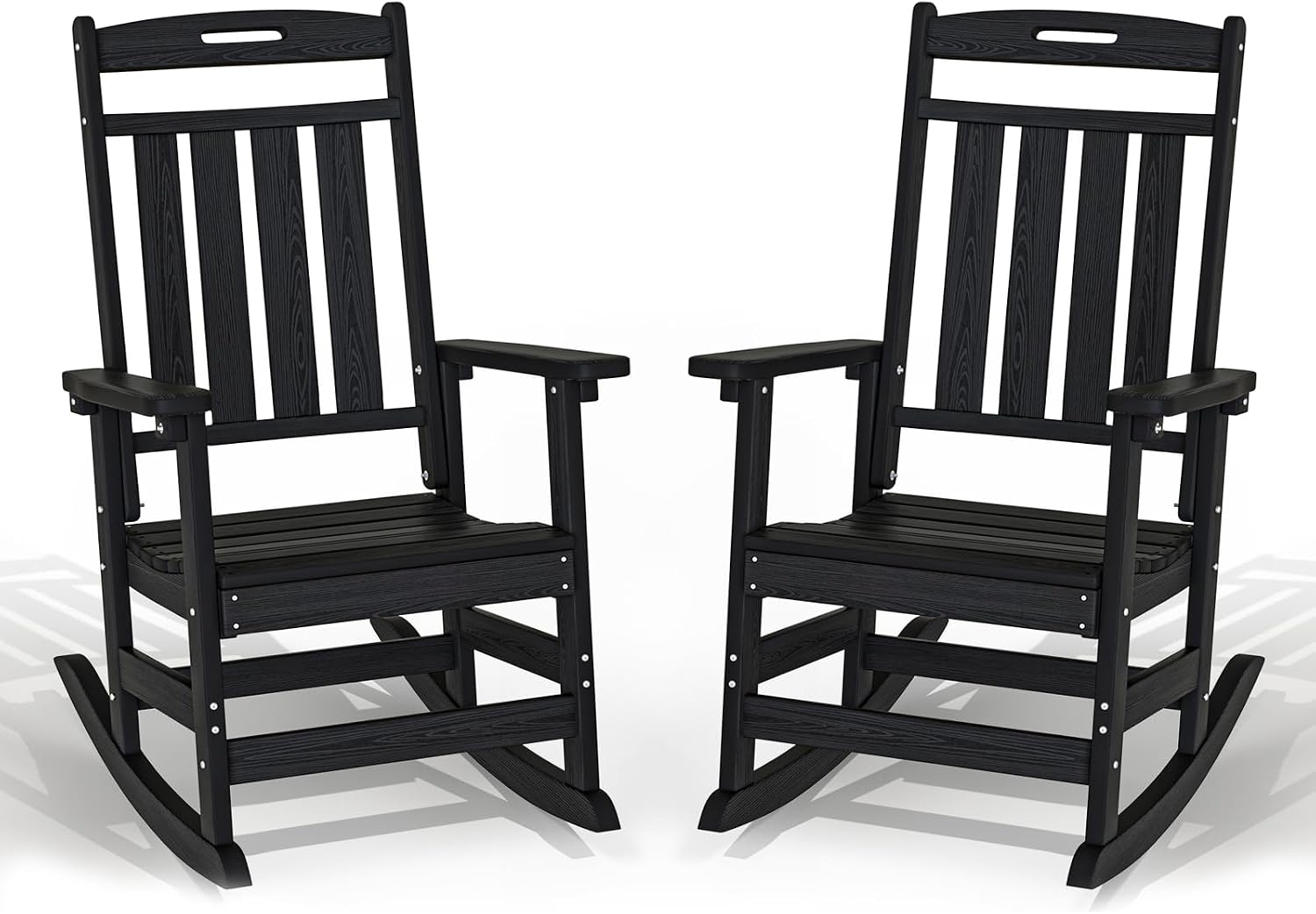 Plawdlik Oversized Rocking Chair Set of 2,HDPE All-Weather Outdoor Rocking Chair,Patio Rocking Chairs for Porch.Black