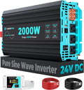 2000 Watt Pure Sine Wave Inverter, 24V DC to 120V AC Inverters for RV, Truck, Solar, Home, Power Inverter with 3 AC Outlet, 30W USB-C, 5V 3.1A USB, Hardwire Port, Remote Control, Surge 4000W