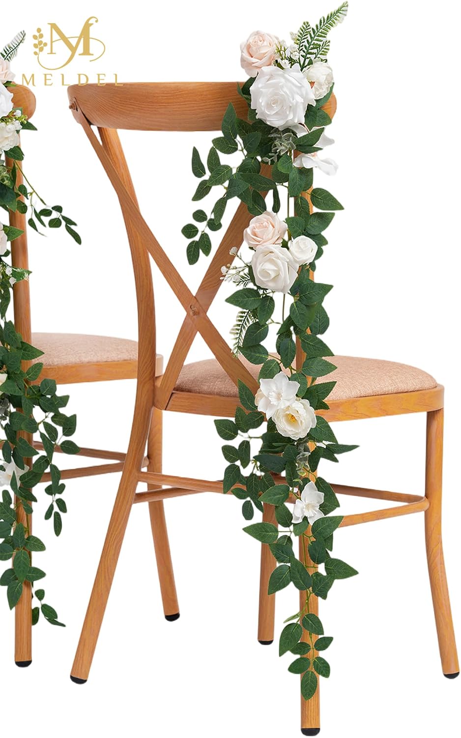 10pcs Wedding Aisle Decorations Chair Floral Swag Artificial Pew Flowers Hanging Garland White & Champagne for Ceremony Reception Church Rose Floral Faux Arrangement Party Outdoor Garden Decor