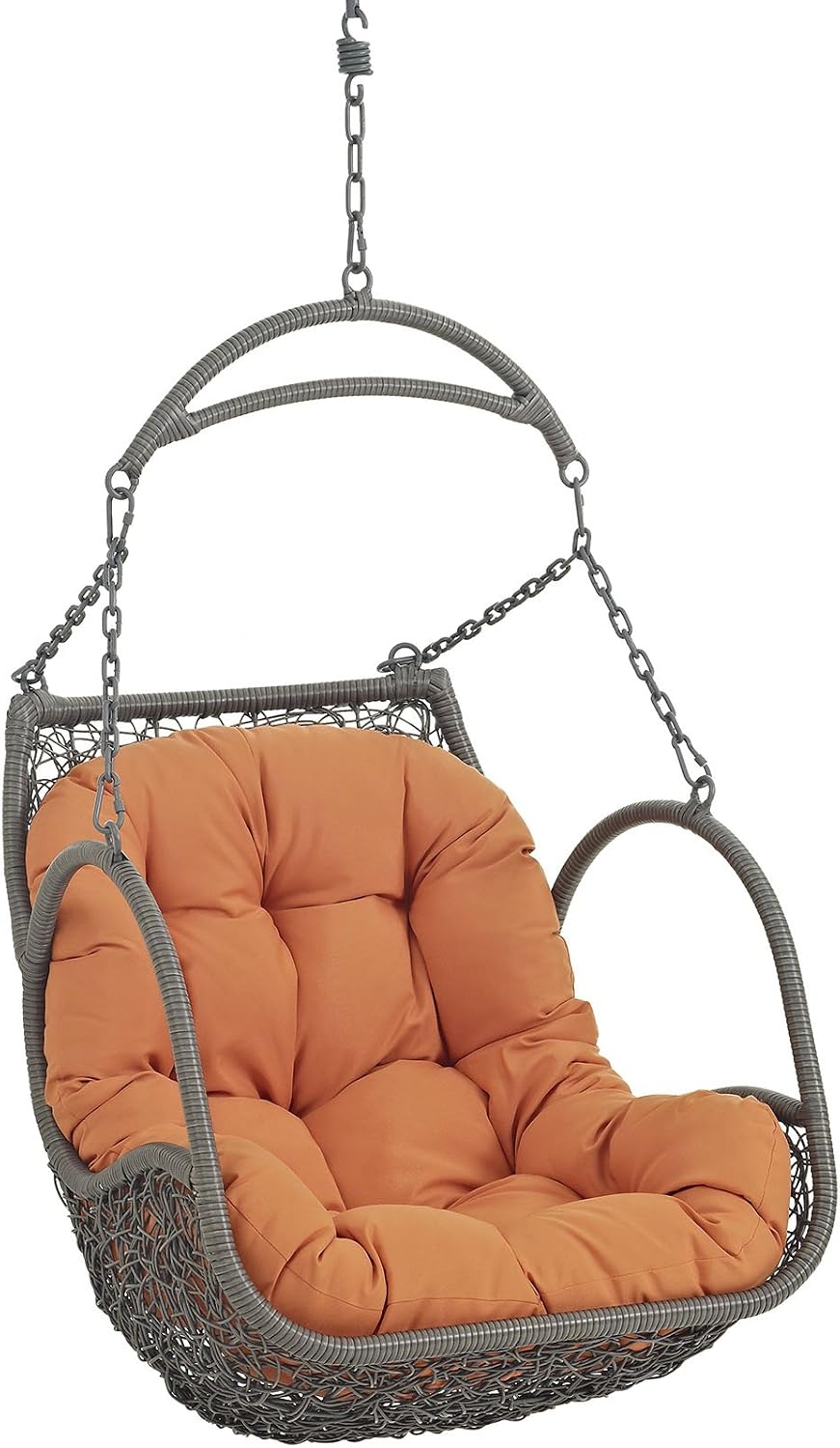 Modway Arbor Wicker Rattan Outdoor Patio Porch Lounge Hanging Swing Chair Set with Stand in Orange