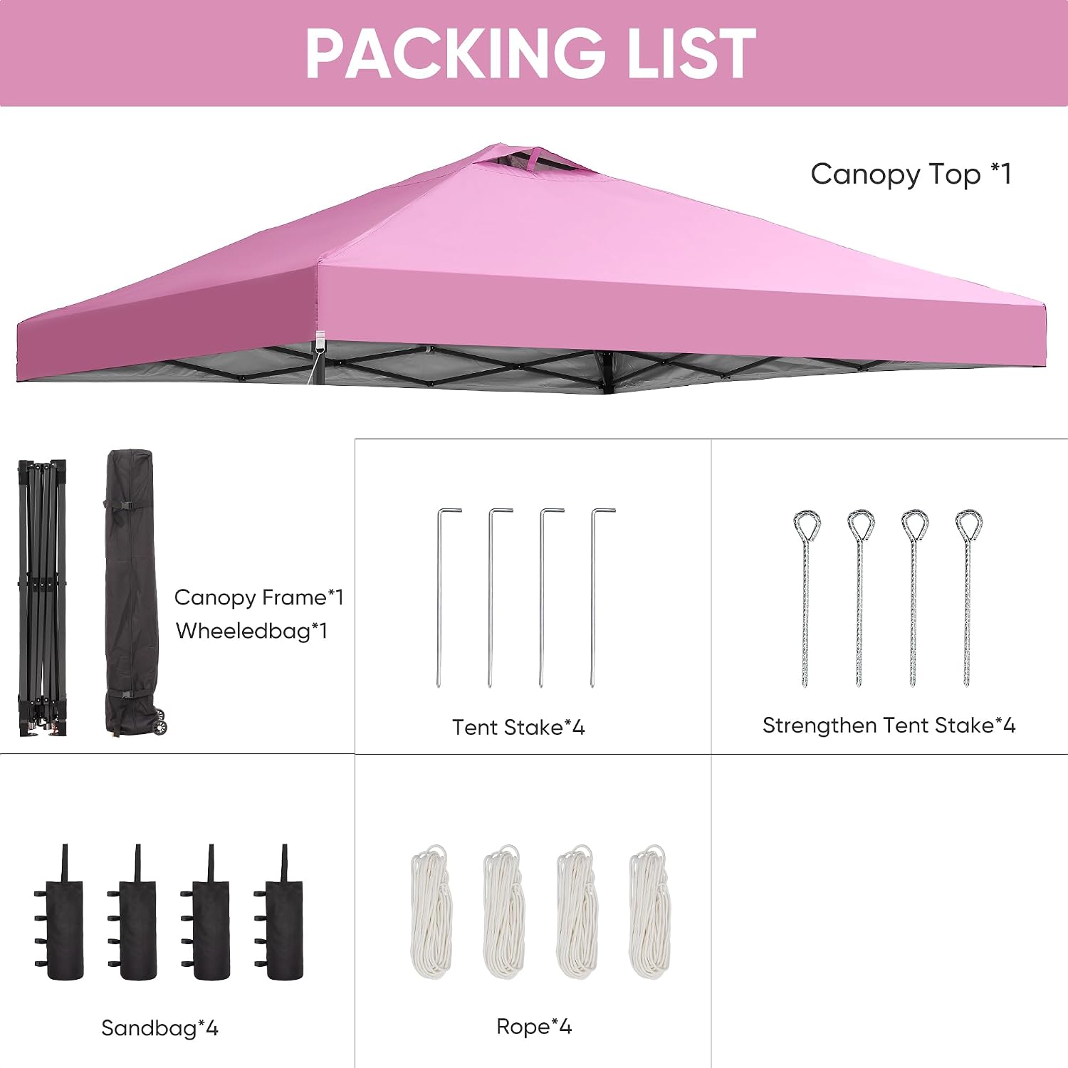 GDY 12x12 Pop Up Canopy Patio Carpas, One Push Set up with Central Lock Canopy with Wheeled Carry Bag, Included 4 Sandbaogs,8 Stakes and 4 Ropes, Pink