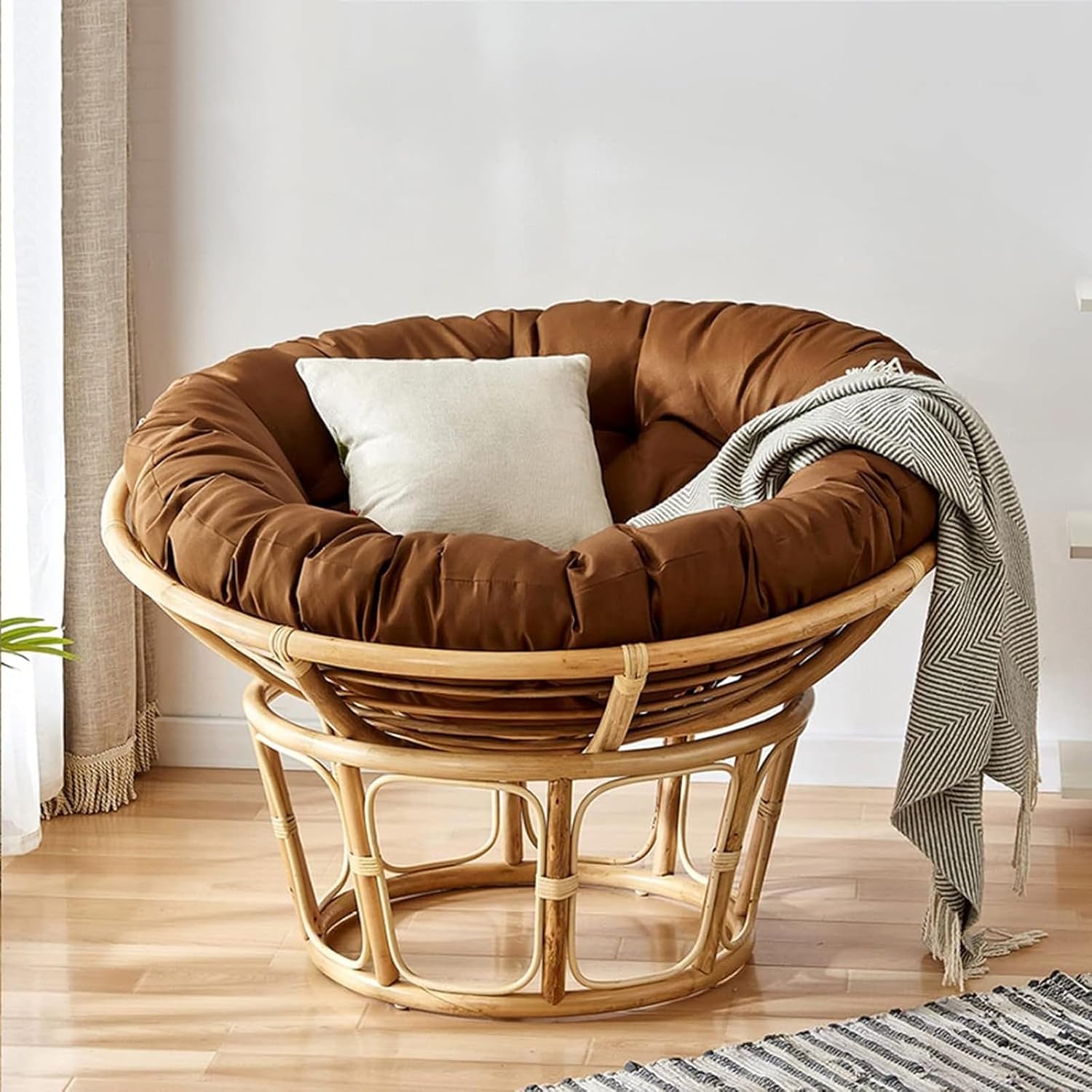 FXBZA Overstuffed Waterproof Round Chair Cushion for Hanging Egg Chair Rocker Garden Sofa - Removable Zippered Pad (Khaki 110cm/43in)