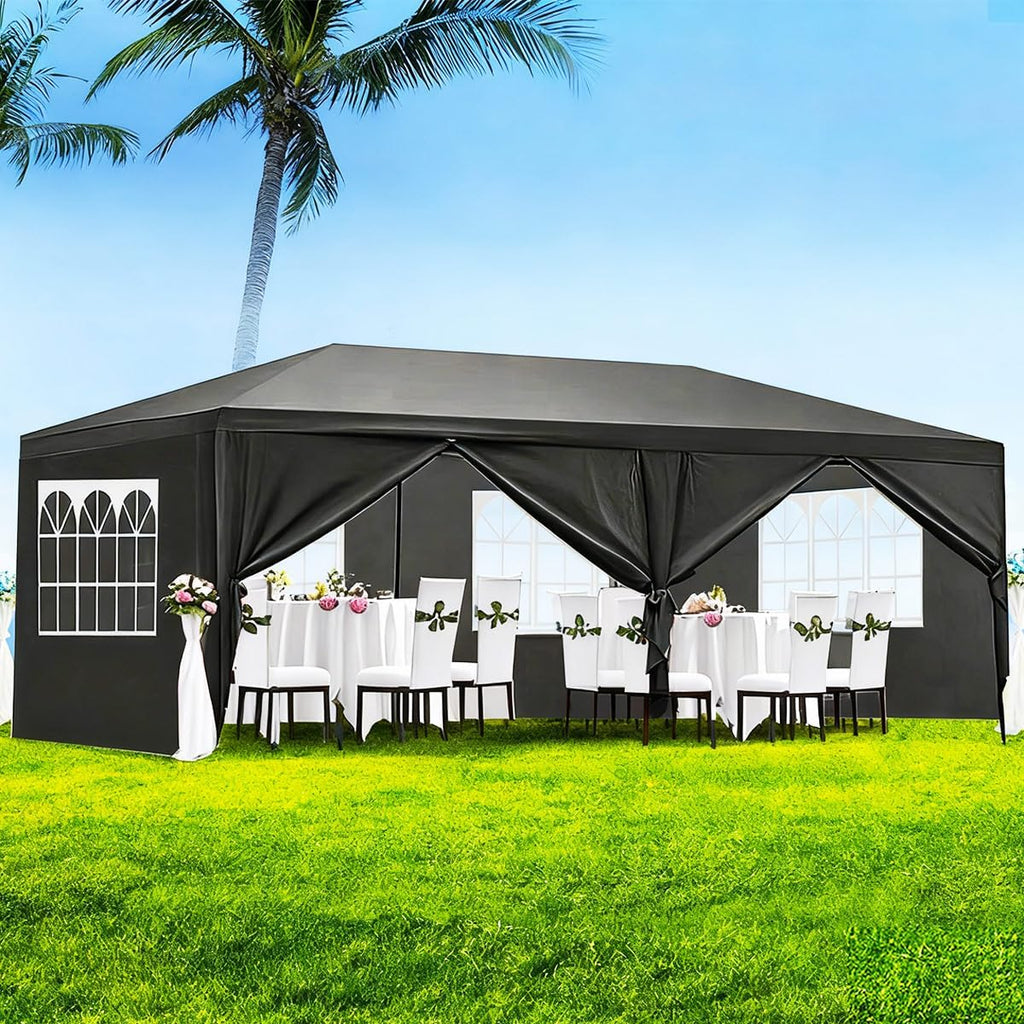 10X20' Outdoor Party Tent with Waterproof for Wedding, Party Tent with Removable Sidewalls, Pop Up Gazebo with Event (Black)