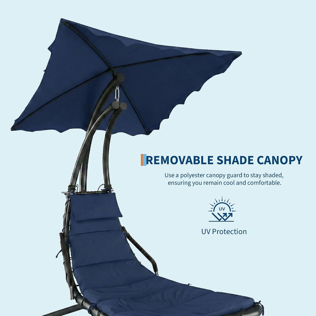 Hanging Chaise Lounge Swing Chair, Hanging Curved Chaise Lounge Chair Umbrella, Curved Steel Hammock Lounger Chairs for Outdoor Indoor Patio Pool Garden Backyard Porch