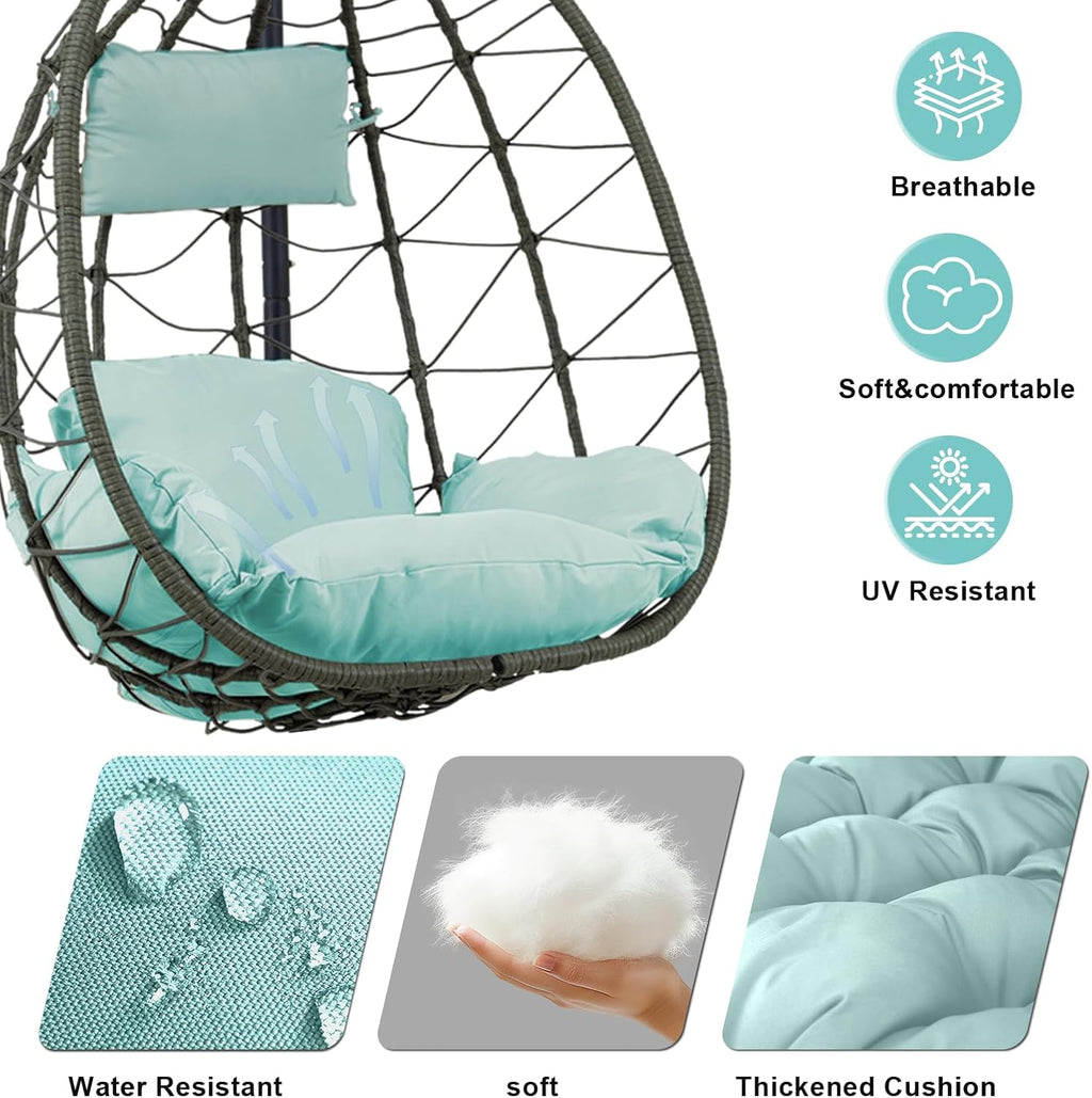 Hanging Egg Chair with Stand Egg Chair Indoor Outdoor, Patio Swing Hammock Egg Chairs, UV Resistant Removable & Washable Thicken Padded Cushions, 350LBS Capacity for Bedroom, Balcony, Garden