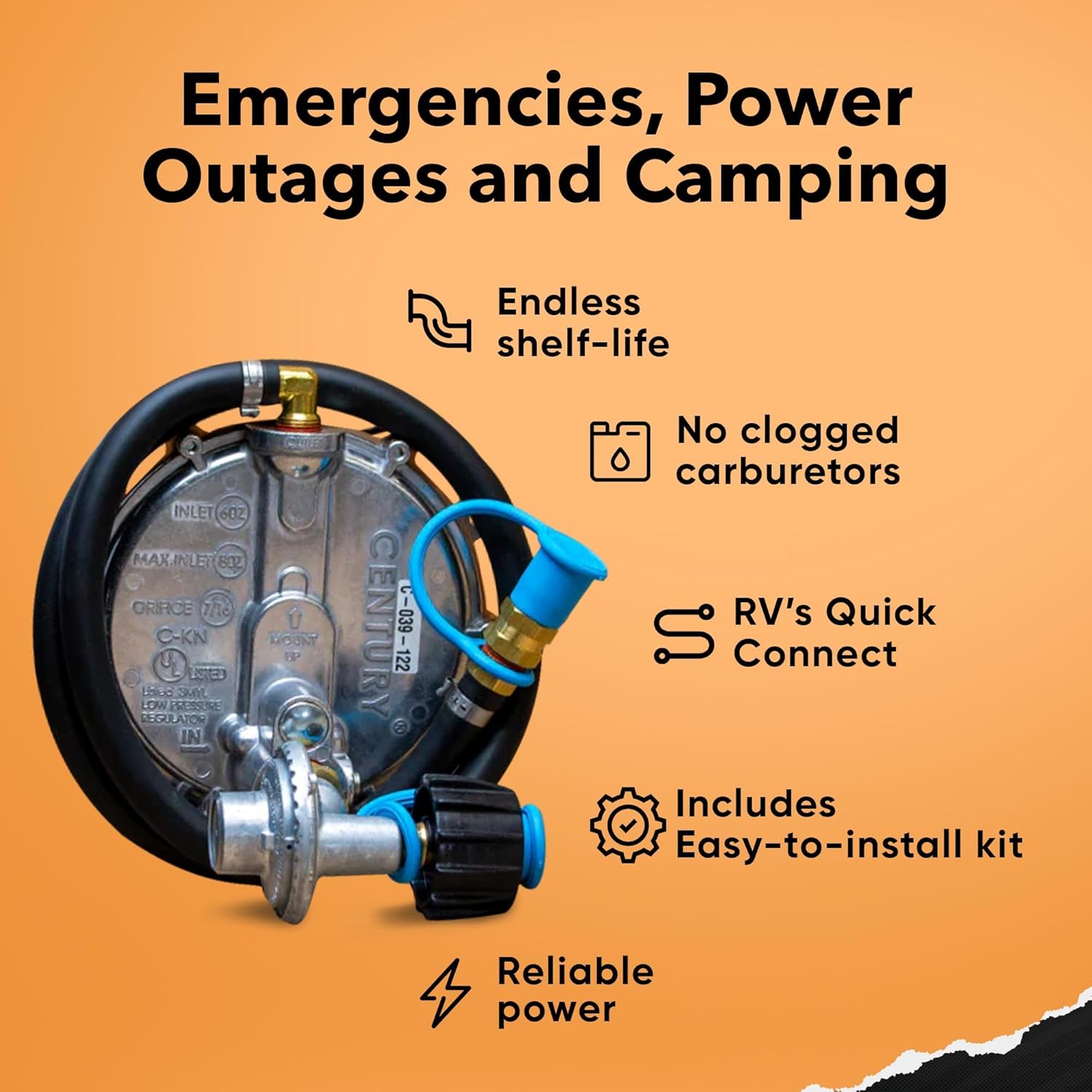 Hutch Mountain Generator Propane Conversion Kit Honda EU2000i - Dual-Fuel Conversion for Propane & Gasoline - Portable Generator Backup Kit for Home Emergencies, Camping, and RVs
