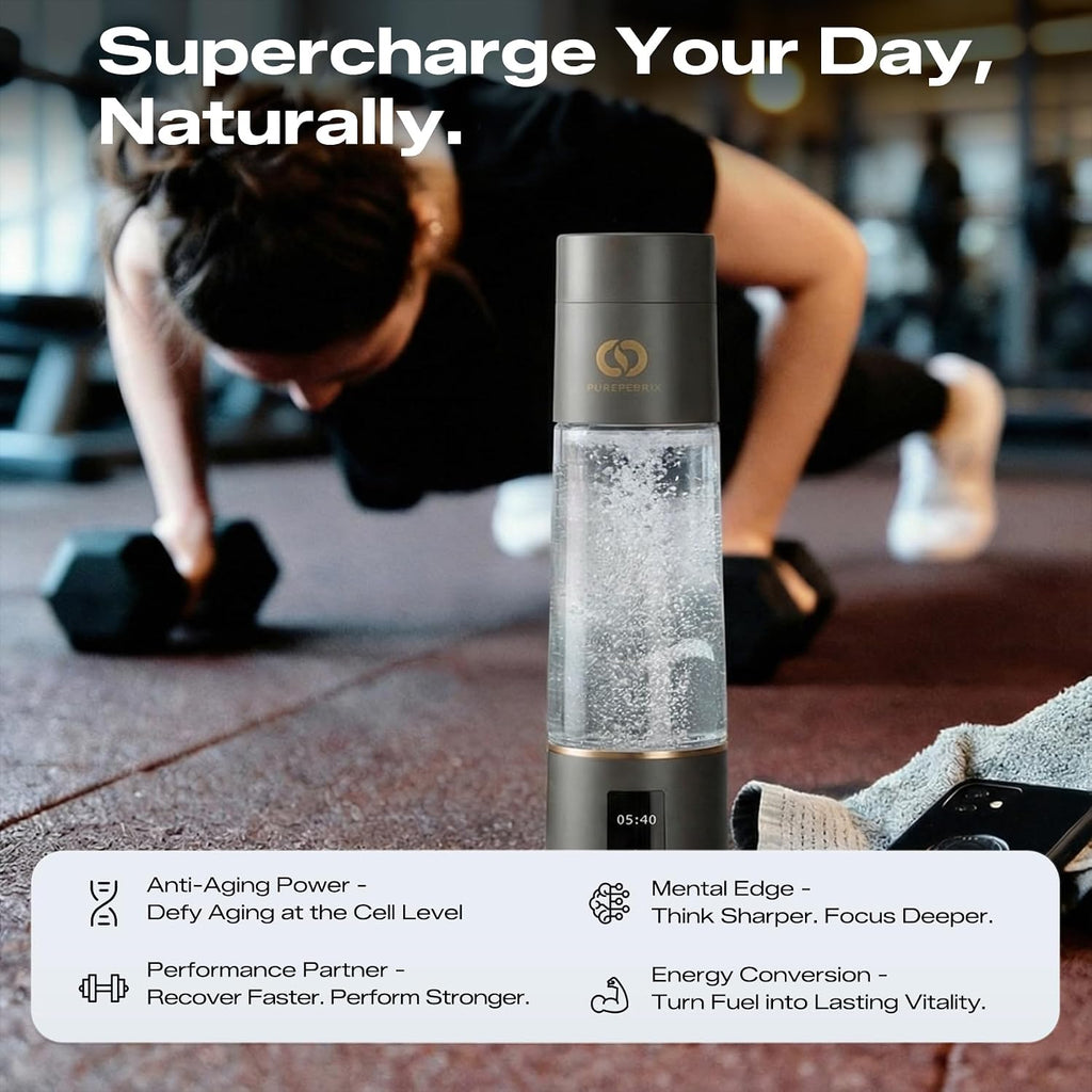 PUREPEBRIX Hydrogen Water Bottle Generator - IHSA Certified 6400 PPB Hydrogen Water Machine - Wellness Gift for Men, Hydrogen Water Pitcher (Grey)